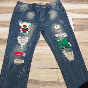 Men's Relaxed Fit Jeans with Patches